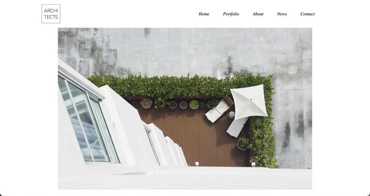 Minimalist architectural firm landing page featuring clean typography and geometric layouts
